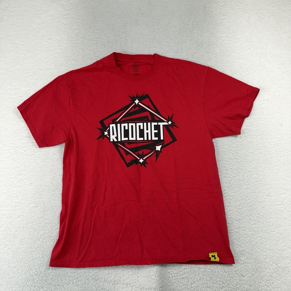 NXT Authentic WWE Ricochet Wrestling Graphic T-Shirt Red Size Large Cotton